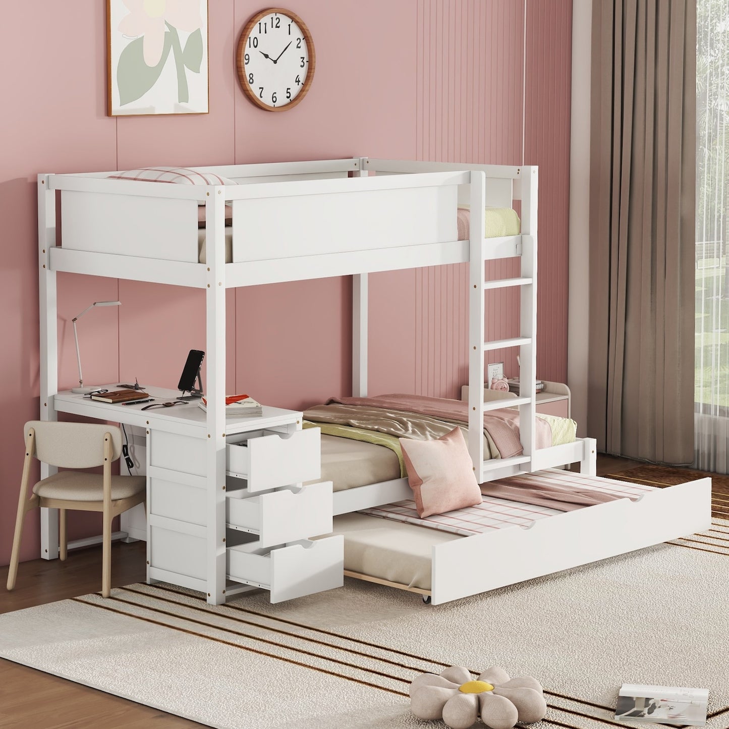 Verve Twin over Twin Bunk Bed with Storage & Desk - White