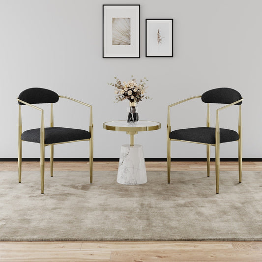 Erin Mid-Century Modern Dining Chairs Set of 2 Black Boucle & Gold