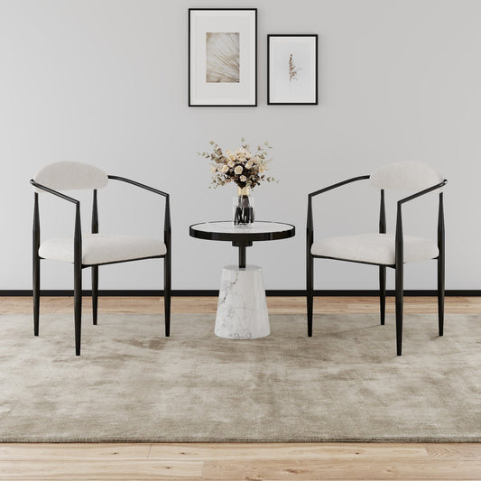 Erin Mid-Century Modern Dining Chairs Set of 2 White Boucle & Black