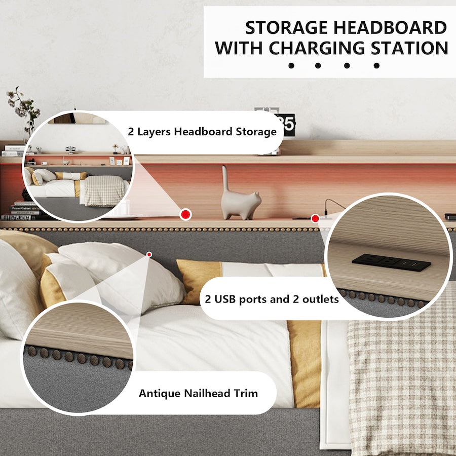 Hadley Twin Daybed with Shelf & Hydraulic Storage - Gray