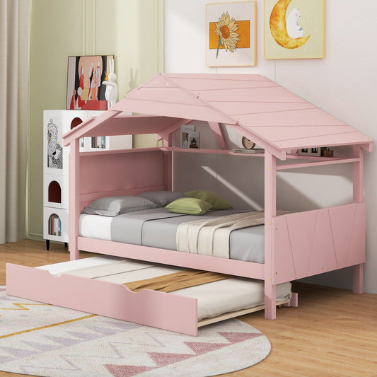 Jubilee Full Size House Bed with Trundle - Pink