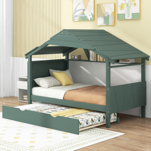 Jubilee Twin Size House Bed with Trundle - Green