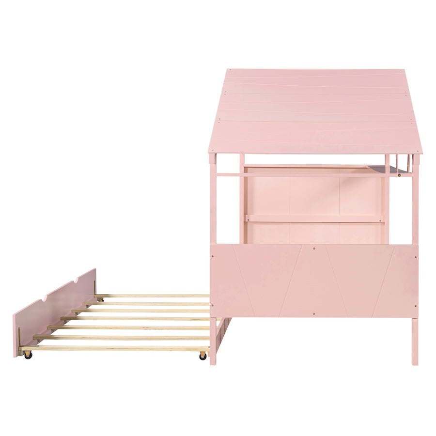 Jubilee Twin Size House Bed with Trundle - Pink