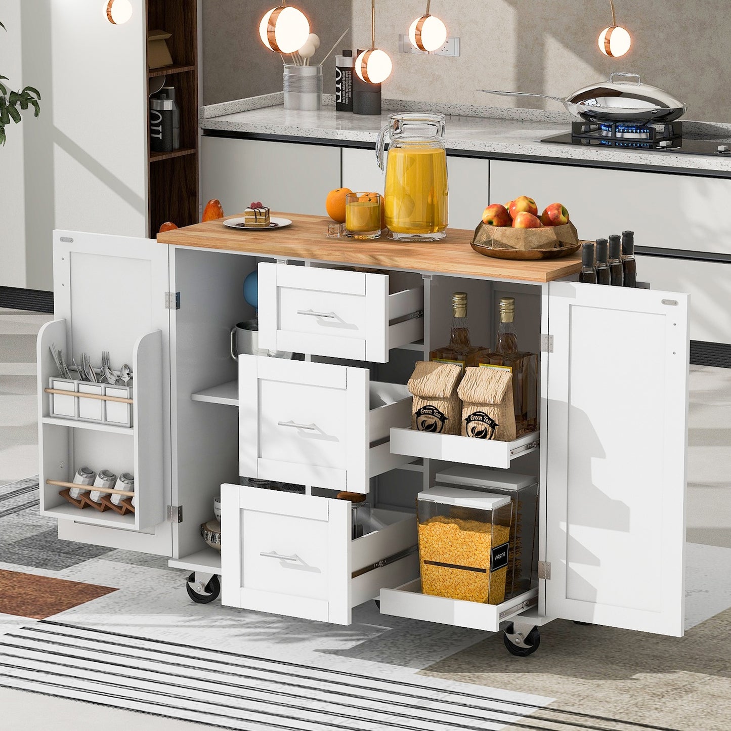 K&K Kitchen Island Cart with 5 Drawers -White