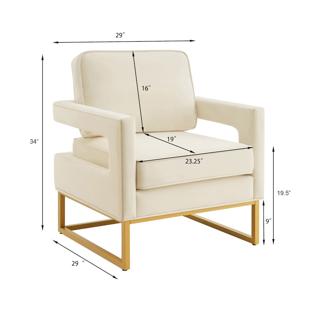 Apex Modern Velvet Accent Arm Chair - Cream