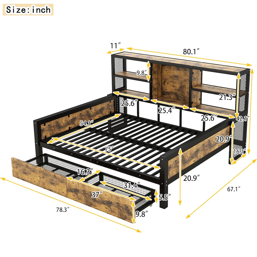 Colton Industrial Daybed with Storage Drawers