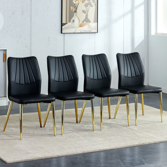 Minter PU Leather Dining Set Chairs with Metal Legs - Black PU & Gold