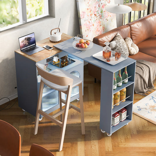 K&k Rolling Kitchen Island with Extended Table - Grey & Blue - detail view 2
