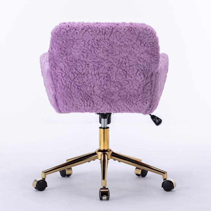 Solara Faux Rabbit Office Swivel Chair with Gold Base - Violet