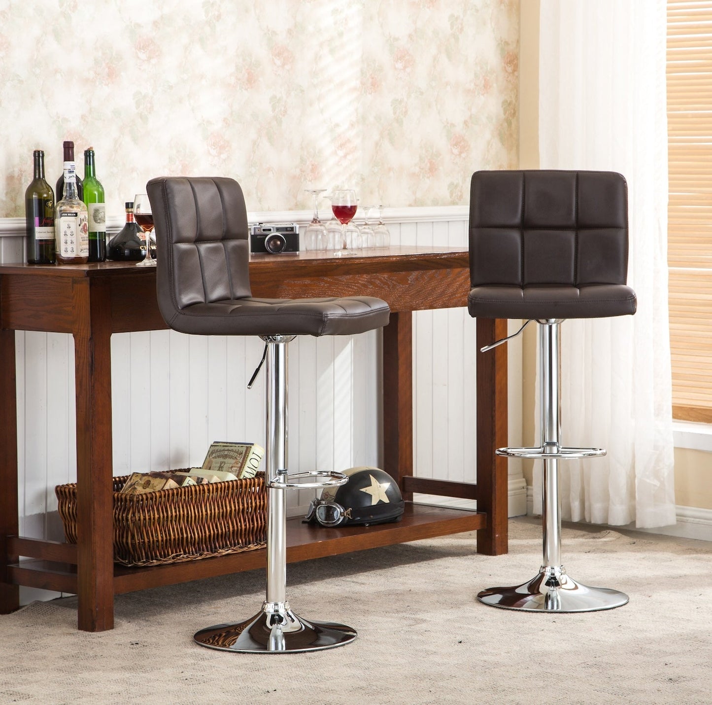 Parker Faux Leather Swivel Bar Stools Set of 2 Brown