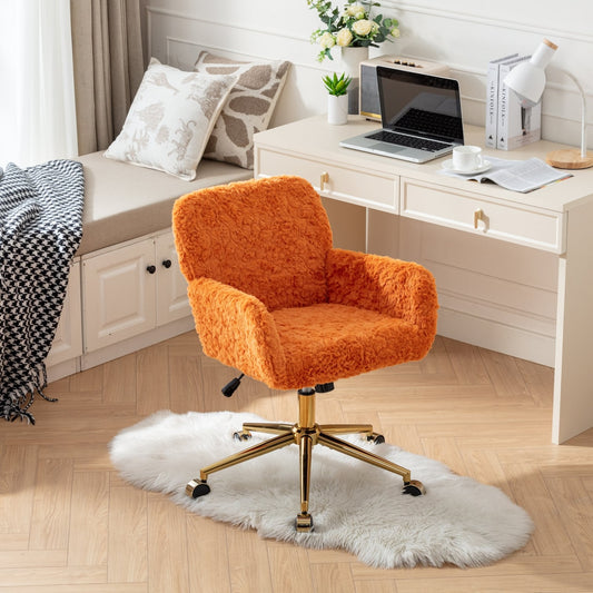 Solara Faux Rabbit Office Swivel Chair with Gold Base - Orange