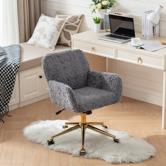 Solara Faux Rabbit Office Swivel Chair with Gold Base - Gray