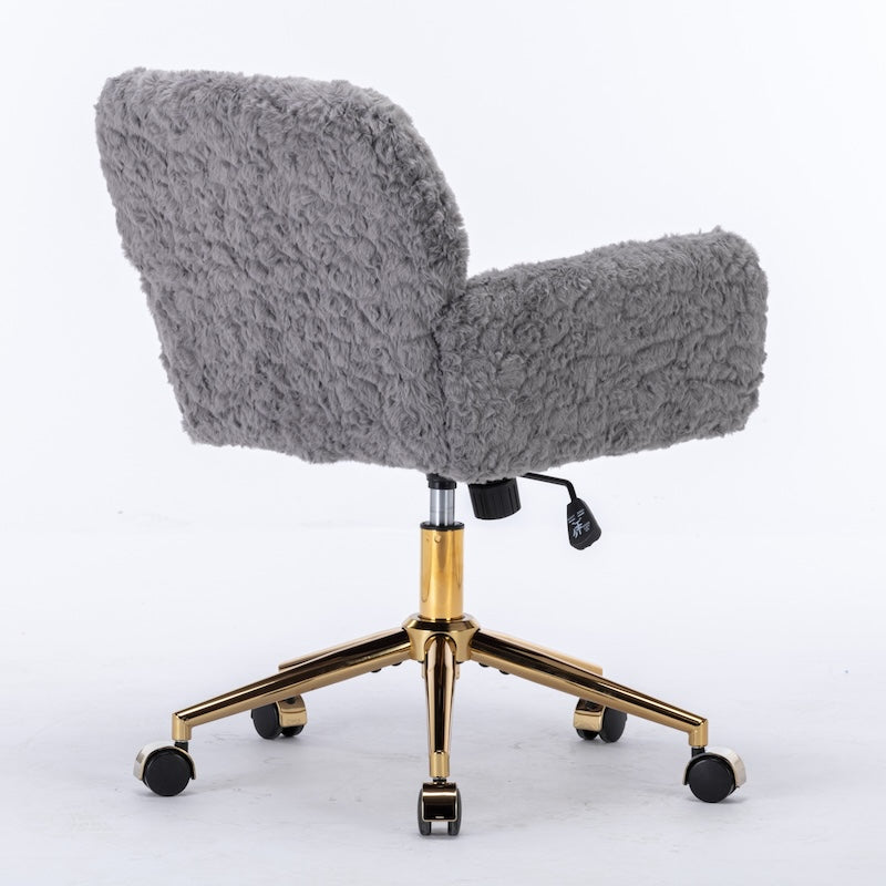 Solara Faux Rabbit Office Swivel Chair with Gold Base - Gray