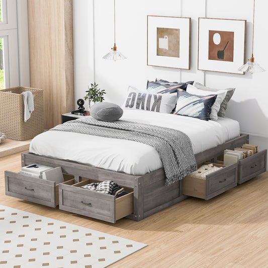 Urbaneo Full Size Platform Bed with 6 Drawers - Gray