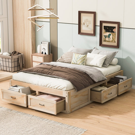 Urbaneo Full Size Platform Bed with 6 Drawers - Natural