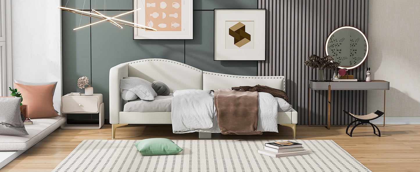 Ori Twin Size Upholstered Daybed with Headboard and Armrest