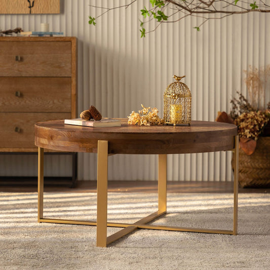 Velveta Retro Style Wooden Coffee Table with Gold X Base
