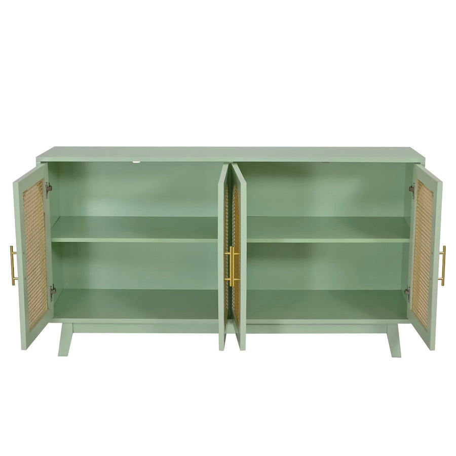 Bradley 4-Door Cabinet with Rattan Fronts - Mint Green