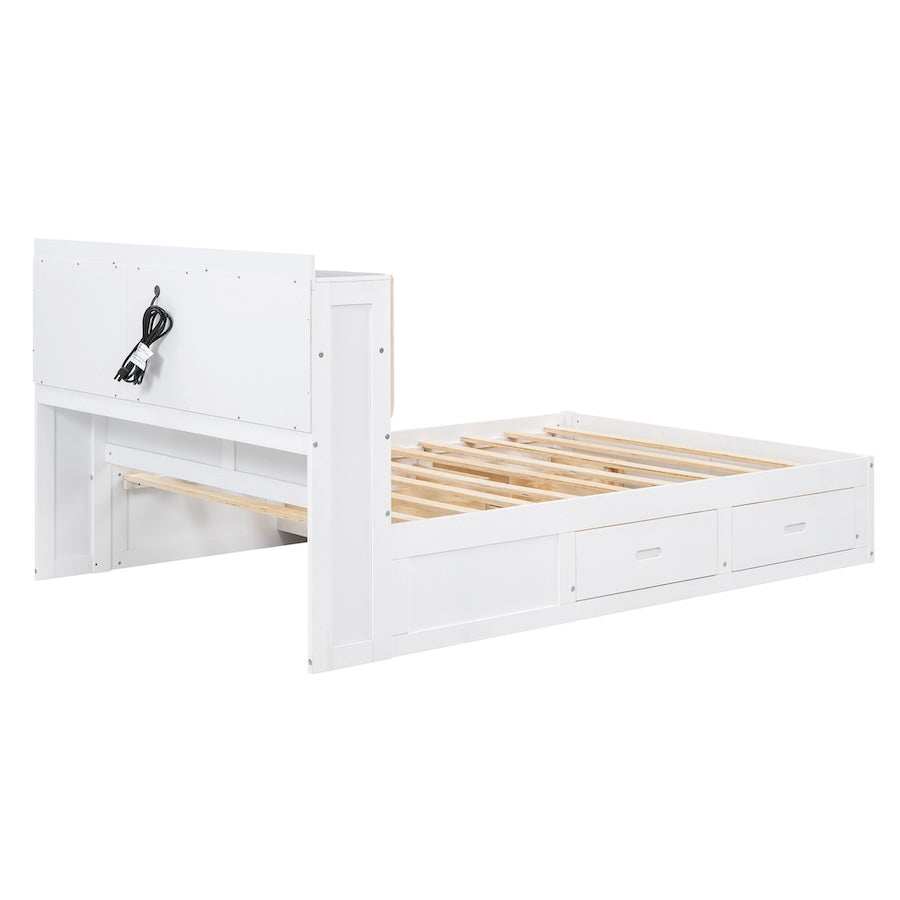 Vistara Full Size Bookcase Storage Bed with 4 Drawers - White