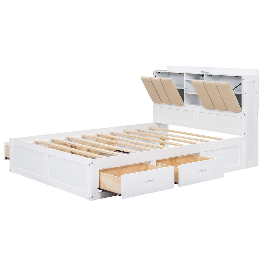Vistara Full Size Bookcase Storage Bed with 4 Drawers - White