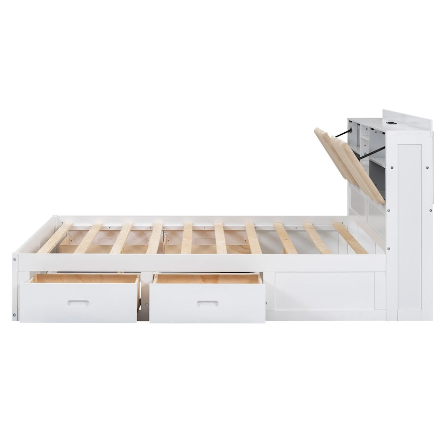 Vistara Full Size Bookcase Storage Bed with 4 Drawers - White