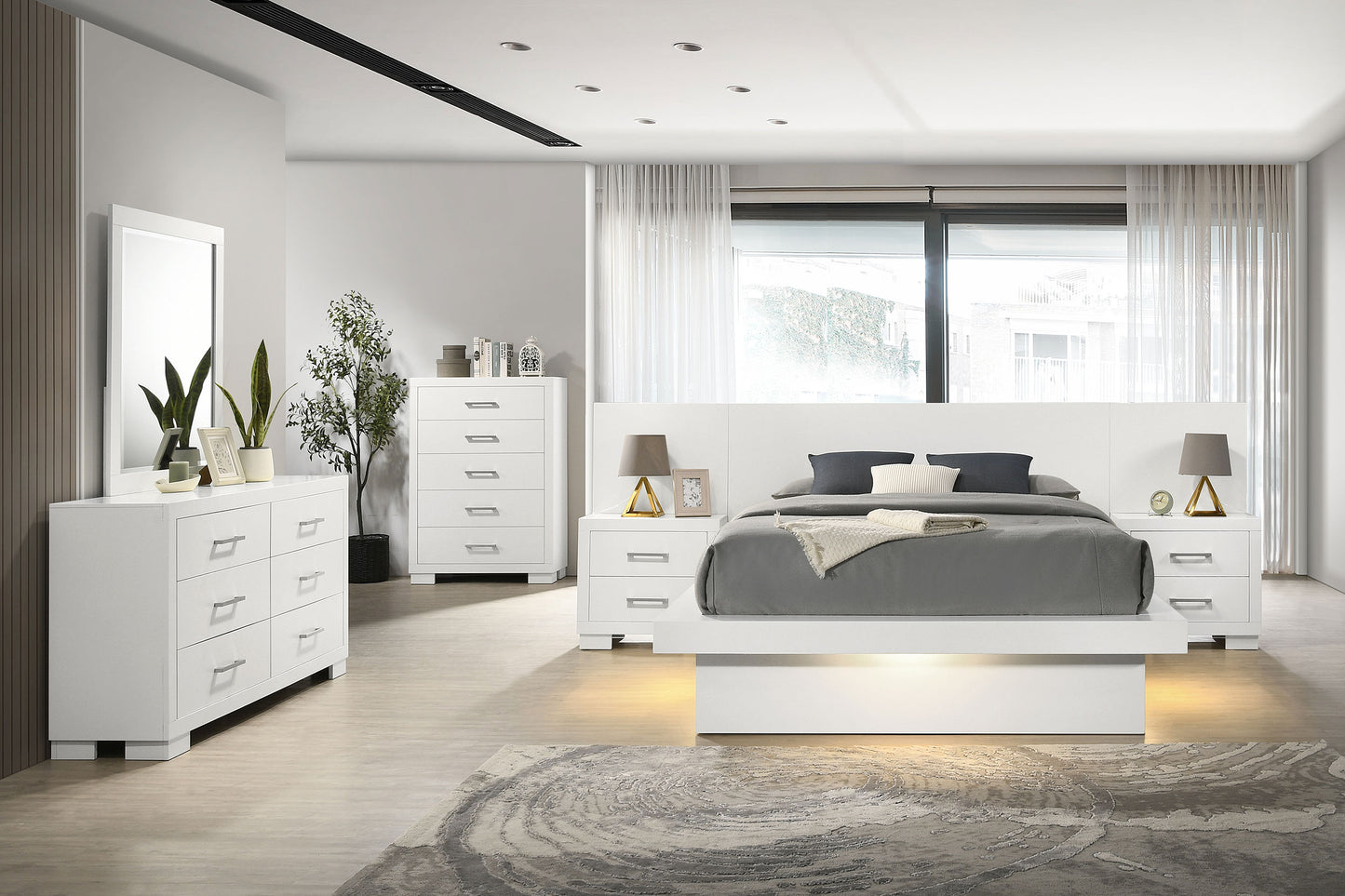 Jessica Modern White Queen Wall-Panel Bed
