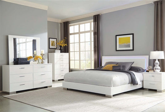 Roxbury Modern White Low Profile Full Bed with LED Lighting