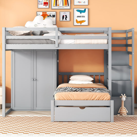 Full over Twin Bunk Bed with Wardrobe - Gray - detail view 2
