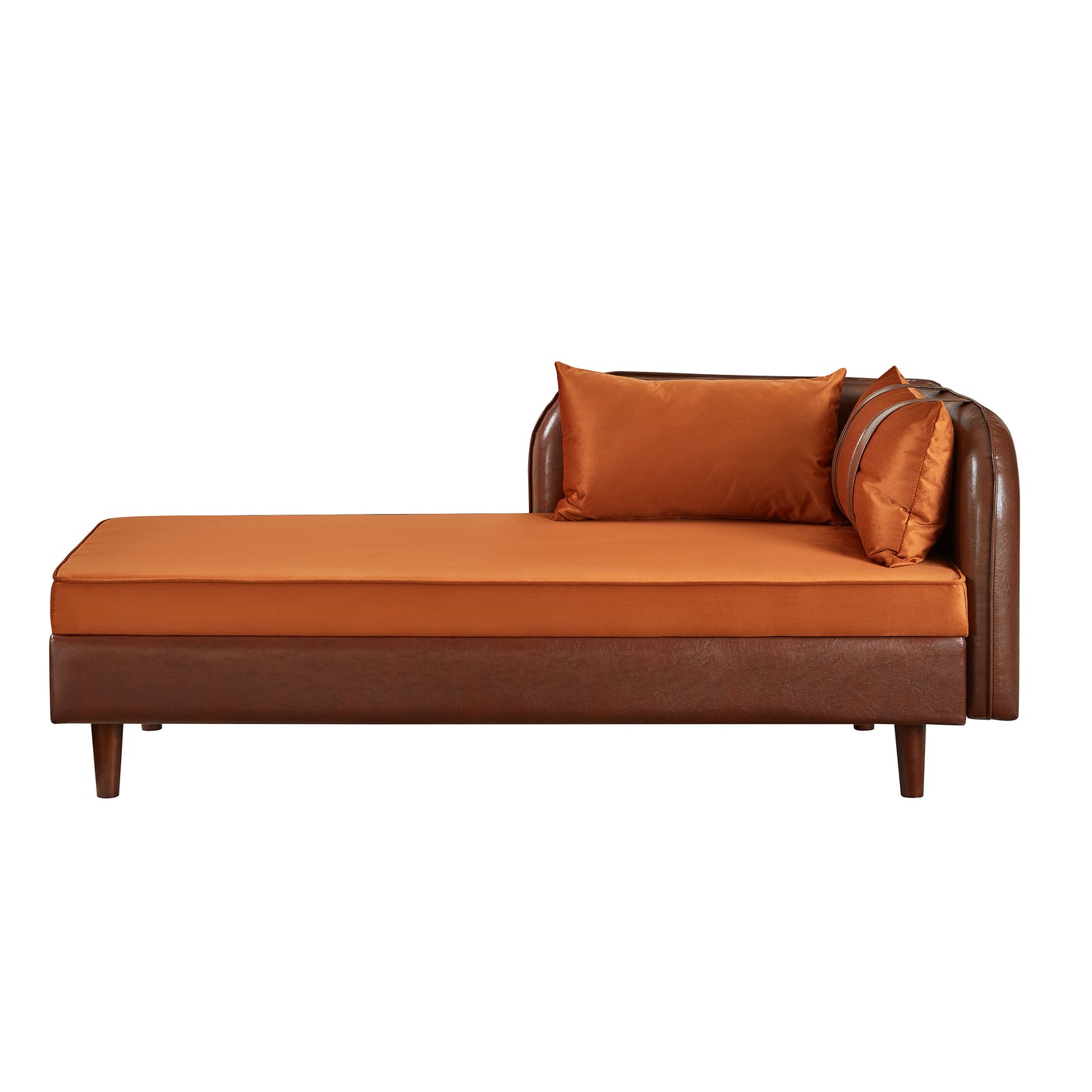 65" Storage Chaise Lounge Sofa Brown PU & Orange Velvet - detail view 8