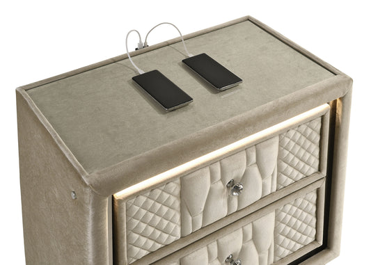 Lorient LED Nightstand with USB Charging Ports – Ivory & Camel