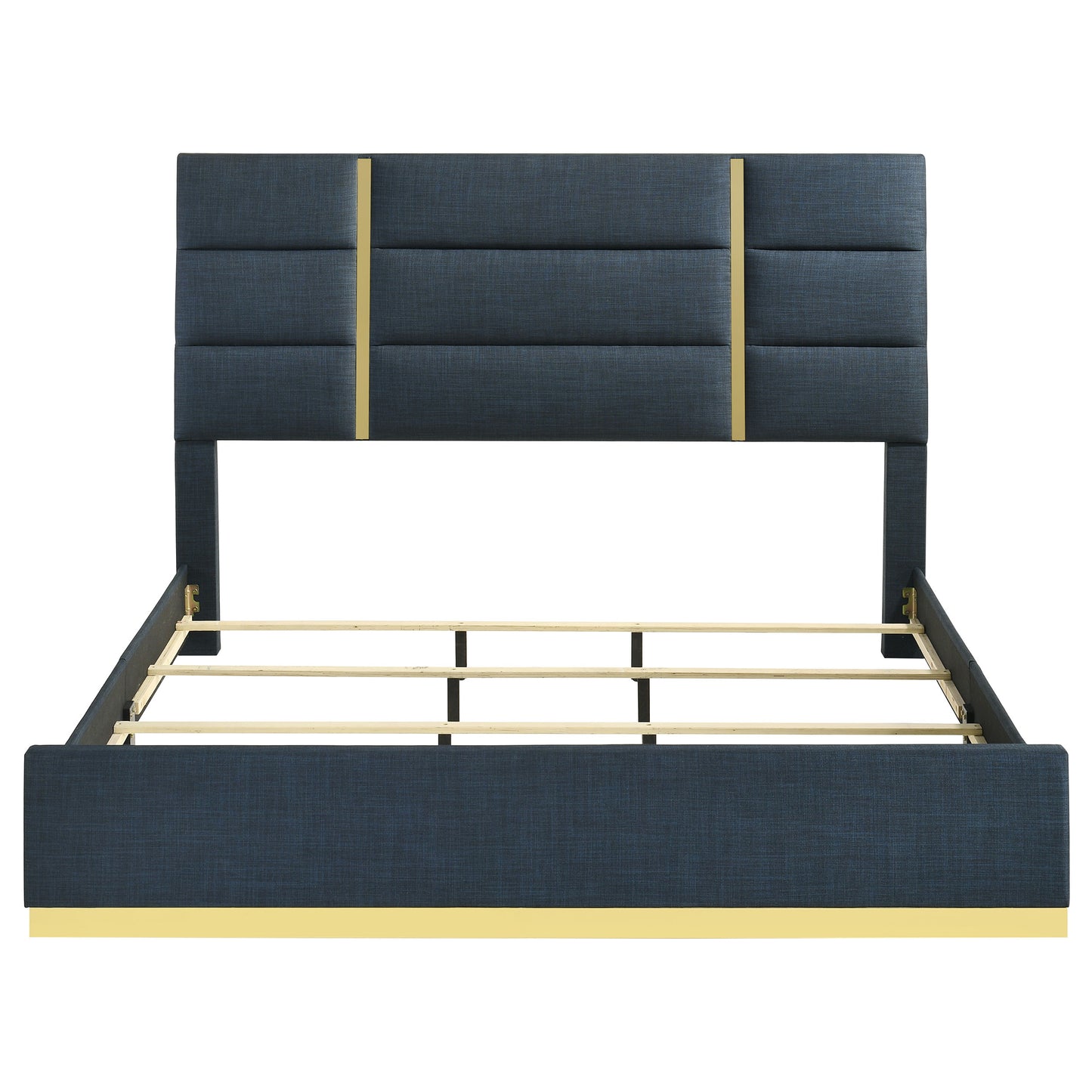 Ines Contemporary Eastern King Bedroom Set with Gold Accents – Navy & White High Gloss