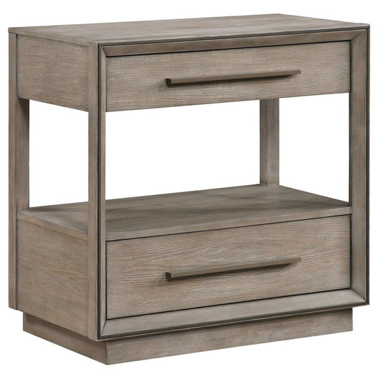 Durango 2-Drawer Nightstand with Open Shelf – Taupe Oak