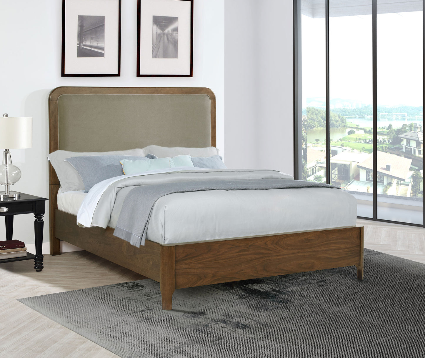 Maderia 57-inch Upholstered California King Panel Bed – Walnut