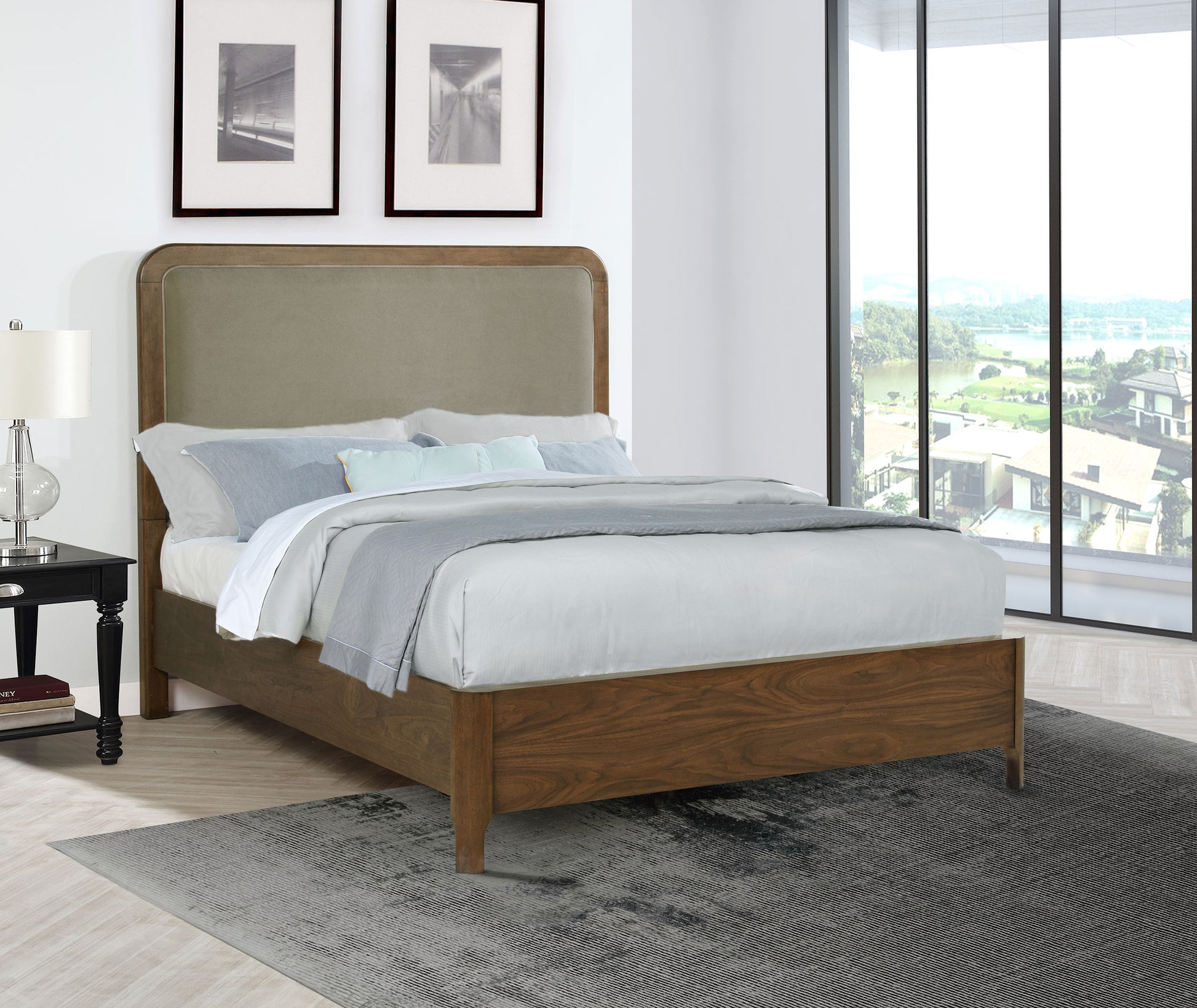 Maderia 57-inch Upholstered California King Panel Bed – Walnut