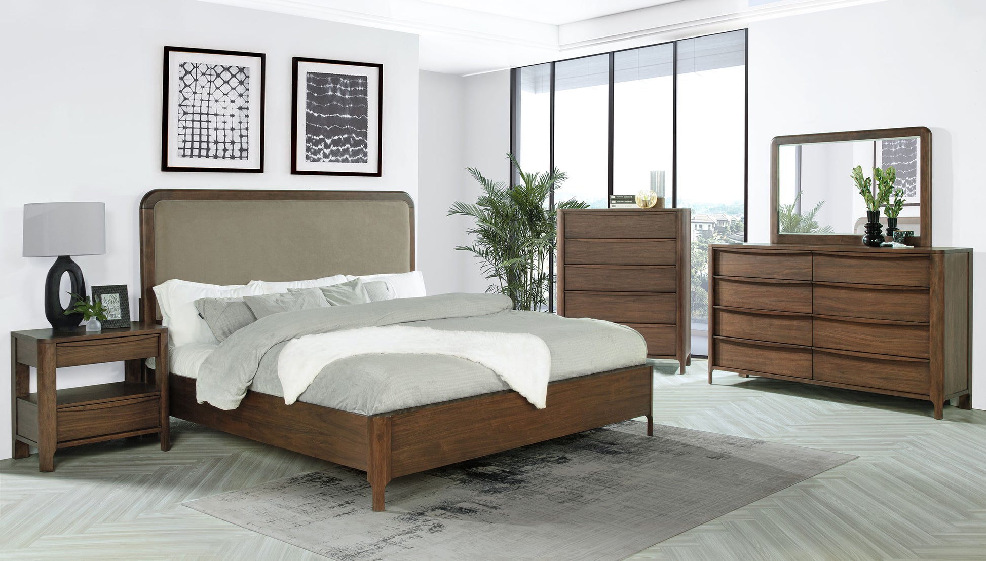 Maderia 57-inch Upholstered California King Panel Bed – Walnut