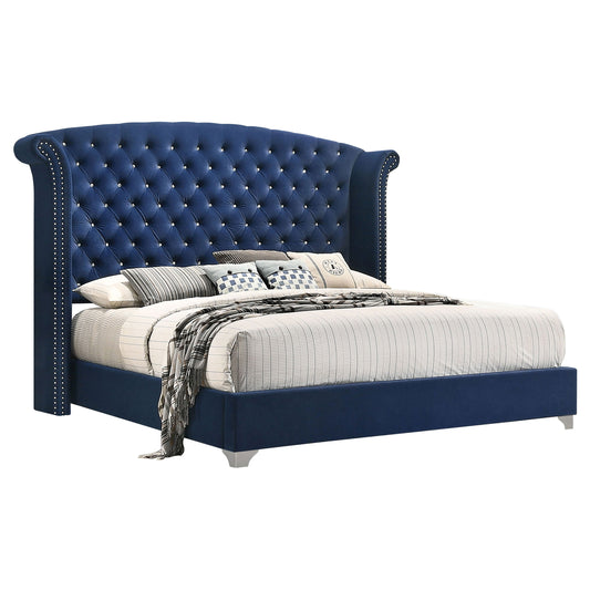 Melody Upholstered Eastern King Wingback Bed – Pacific Blue