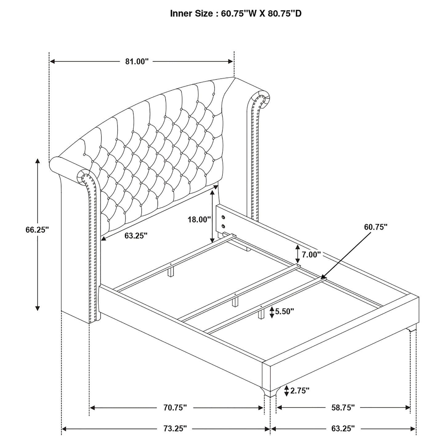 Melody Upholstered Eastern King Wingback Bed – Grey