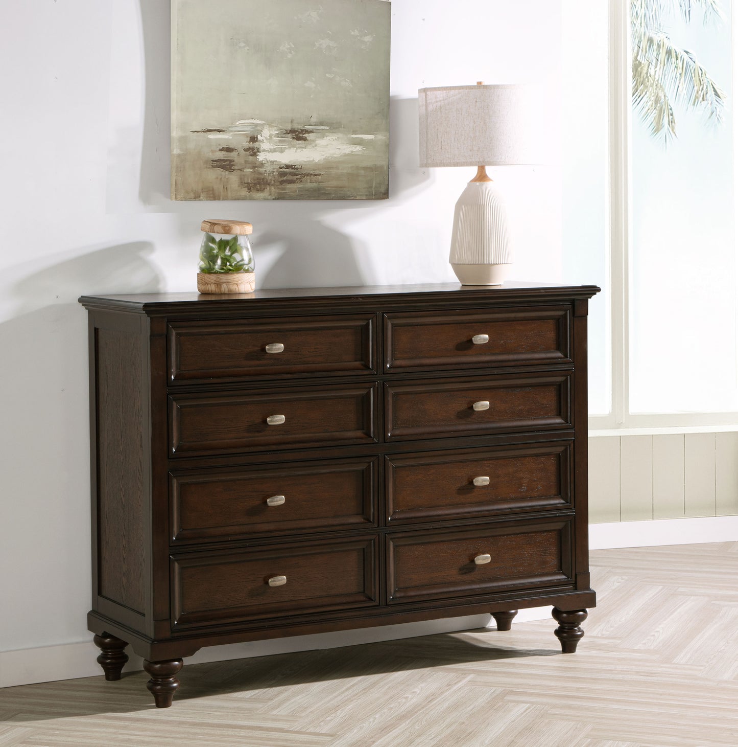 Andover 8-Drawer Dresser Cabinet – Dark Oak