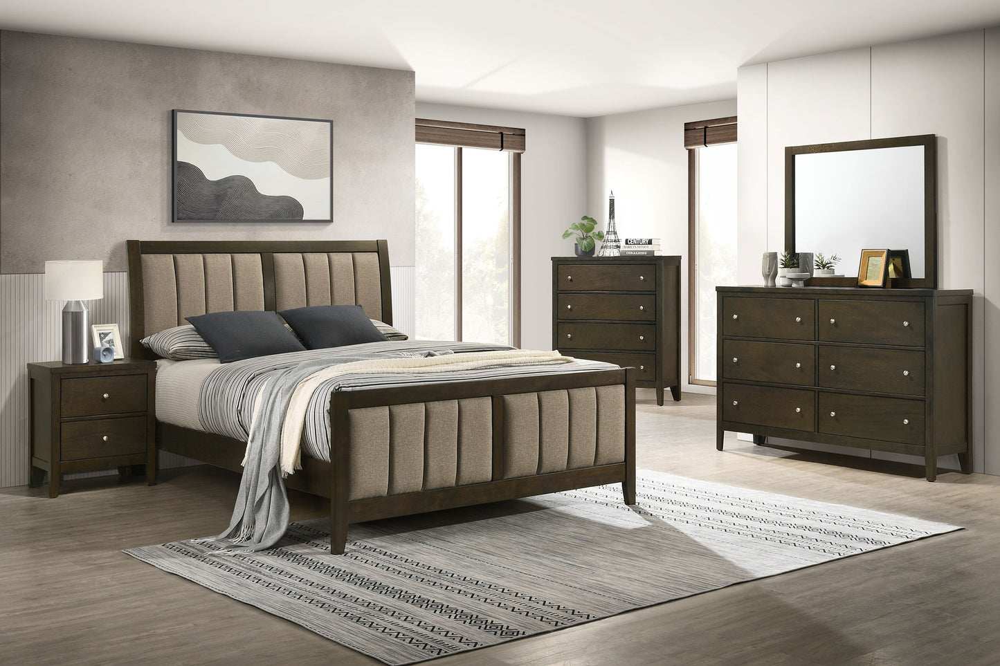 Wilkes 51-Inch Upholstered Queen Bed – Dark Cocoa