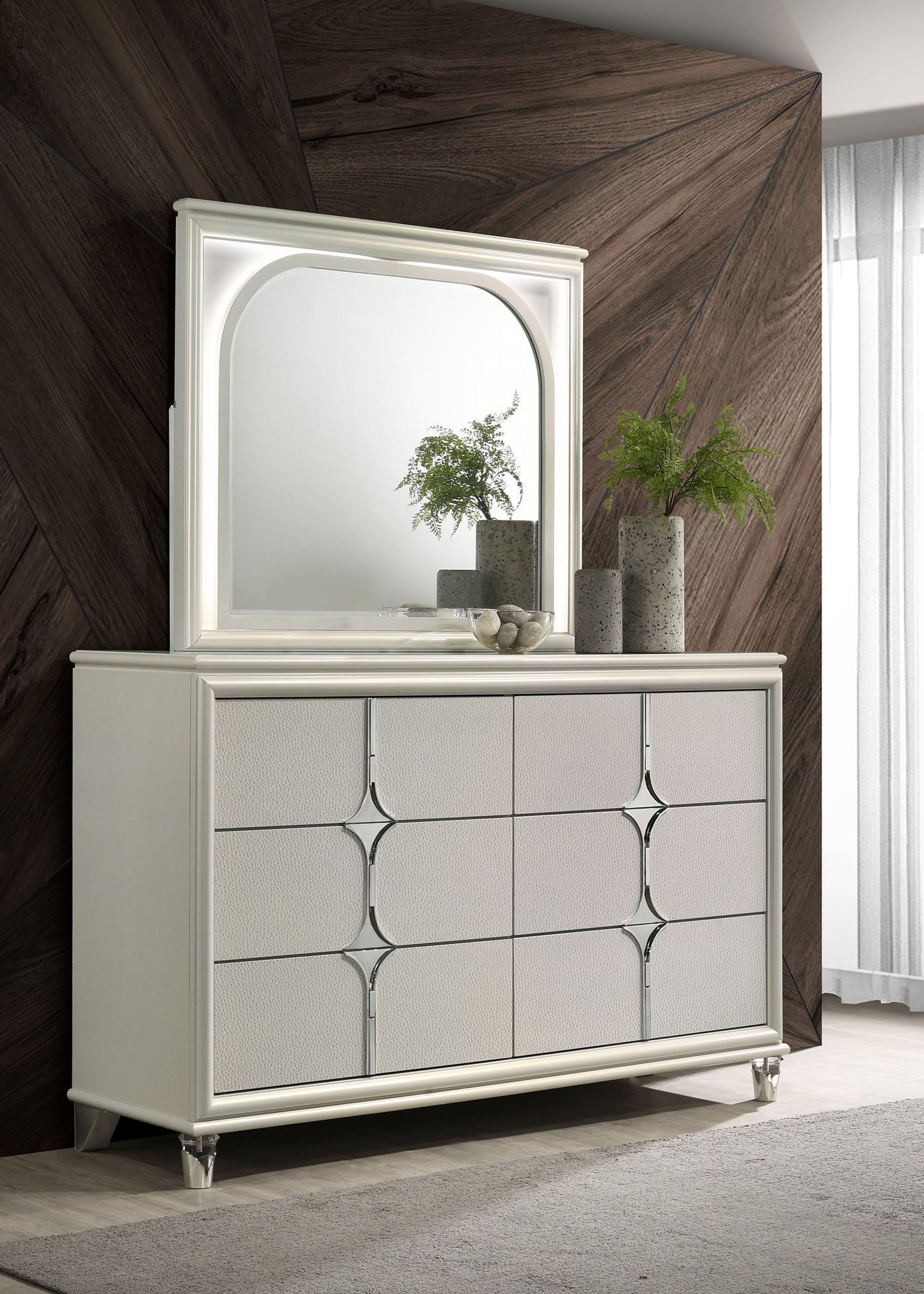 Olivia 6-Drawer Dresser Cabinet, Pearl White