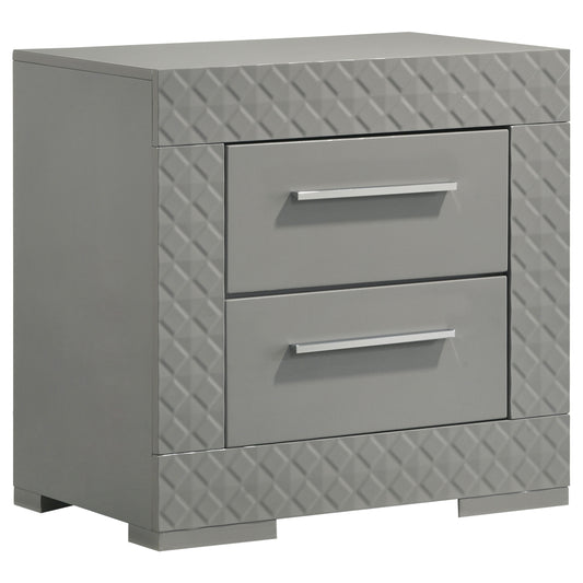 Ives 2-Drawer Nightstand in Gray High Gloss