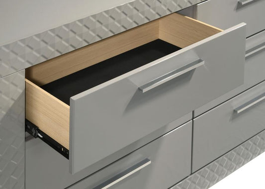 Ives 6-Drawer Dresser in Gray High Gloss