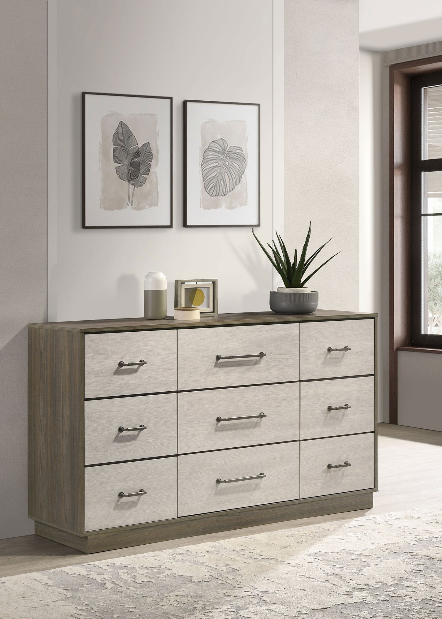 Fenwick 9-Drawer Dresser – Grey Oak