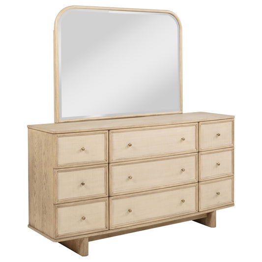Kailani 9-Drawer Dresser with Mirror – Beige Oak
