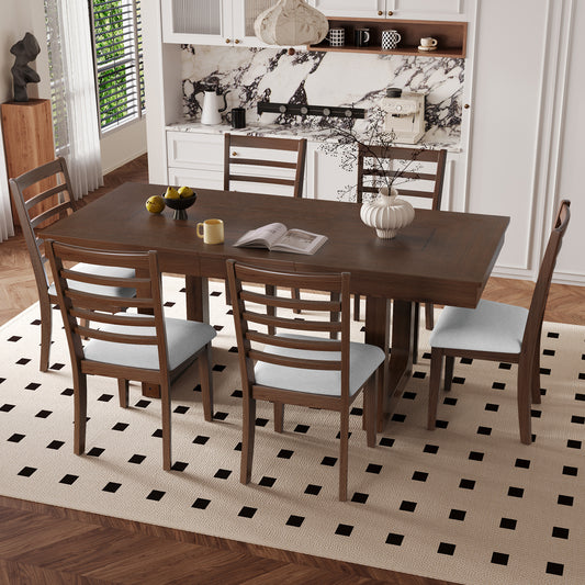 7-Piece Extendable Dining Table Set - Beige,walnut - detail view 2
