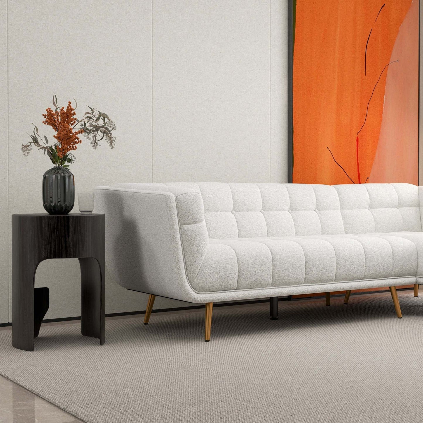 Addison Right Sectional Cream Boucle Sofa - detail view 8