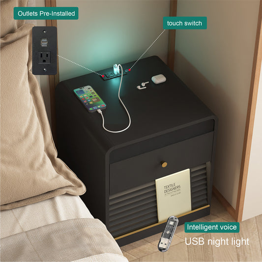 Nightstand with Charging Station - Black - detail view 2