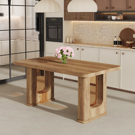 Stylish Wood Color Textured Dining Table MDF Material with Wood Grain Stickers 64.5 X 35" - Transparent - detail view 2