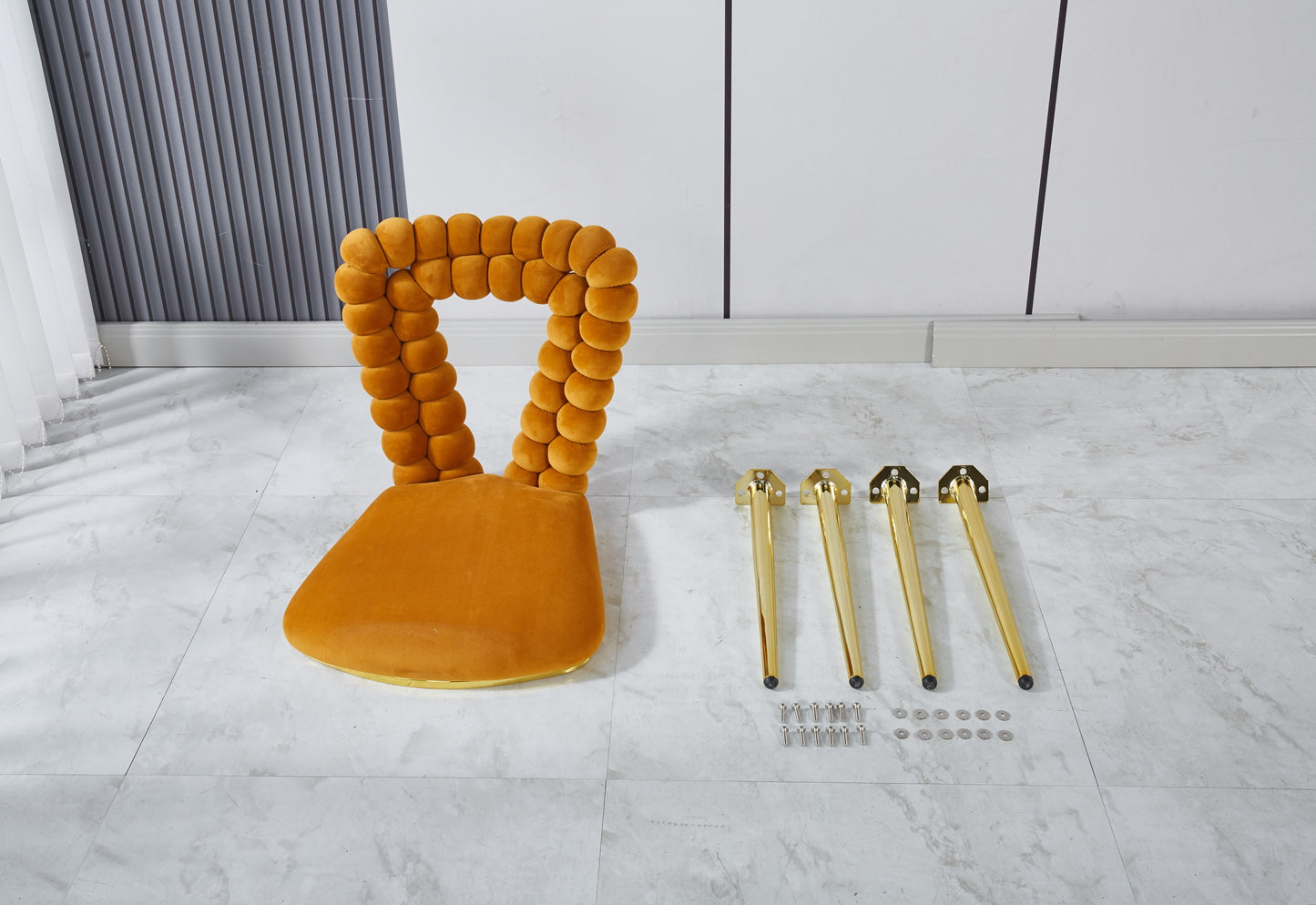 Vivette Modern Upholstered Side Chairs with Golden Metal Legs Set of 2 Orange