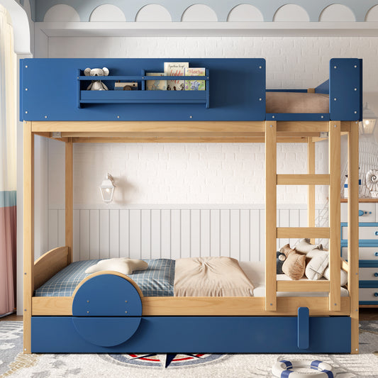 Full Bunk Bed with Trundle - Blue,natural - detail view 2